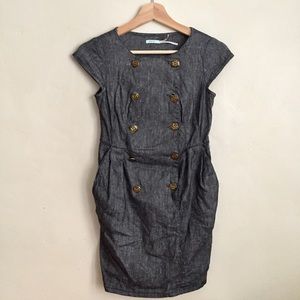 UO Kimchi Blue Double Breasted Chambray Mini Dress